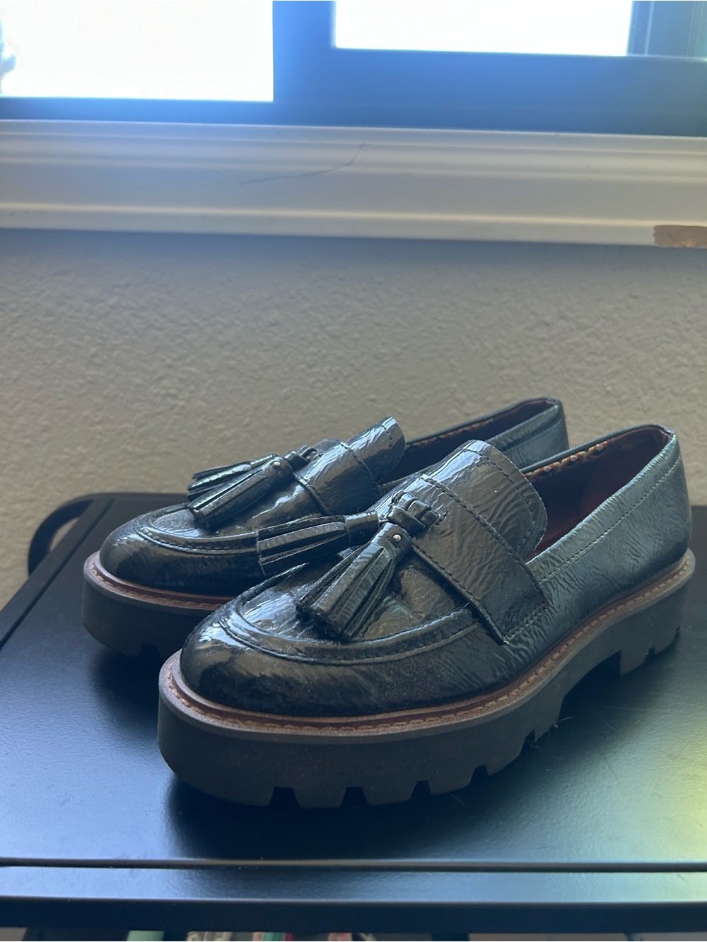 SARTO By Franco Sarto Black Tassel Lug Sole Loafers
